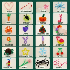 Zlulary 200 Pcs Pipe Cleaners Craft, Pipe Cleaners Chenille Stem, Pipe Cleaners for Crafts, Pipe Cleaners Craft Supplies with Instructions, Pom Poms, Pipe Cleaner Art Kits