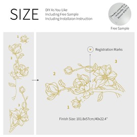 funlife Original Design Flower Wall Decals Peel and Stick, Handmade Vinyl Line Art Wall Decor for Women Bedroom, Medium Metallic Gold Magnolia