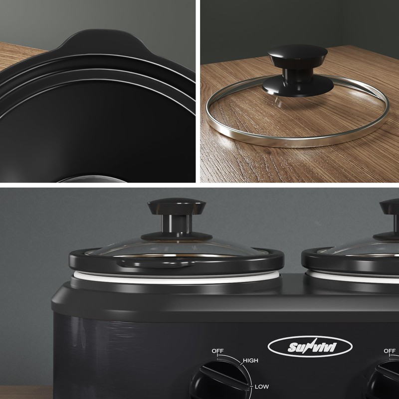 Sunvivi Double Slow Cooker,2 Pot Small Mini Crock Buffet Servers
