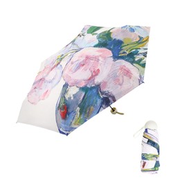 Folding Mini Umbrella, 6 Ribs Compact Umbrella Windproof Strong, Small Umbrella with Watercolour Patterns, UV Protection Travel Umbrella, Fast Dry and Lightweight Portable Umbrella for Women Men (A)