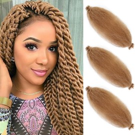 Springy Afro Twist Hair 12 Inch 3 Packs Pre Fluffed Marley Twist Braiding Hair for Black Women (12 inch, 27#)