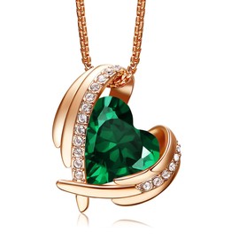CDE Love Heart Pendant Necklaces for Women Silver Tone Rose Gold Tone Birthstone Christmas Jewelry Gifts for Women Birthday/Anniversary Day/Valentine's Day (Cubic Zirconia, Rose Gold Plated-05-May-Forest Emerald Green)