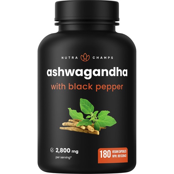 Organic Ashwagandha Supplement with Black Pepper Extract - 2000mg Stress