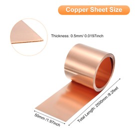 sourcing map Copper Sheet Roll 2500mm x 50mm x 0.5mm, 2" x 8.2ft 38 Gauge 99.9% Pure Copper Flashing Strip Metal Foil Plate for Electricity DIY Projects (Multiple Sizes)