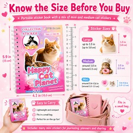 Cat Sticker Book with 800+ Cat Meme Stickers, 30 Pages Cute Die Cut Stickers, 3 Coating Types, Sticker Book for Scrapbooking Journal Planner Album, Premium Art Paper Deco Stickers