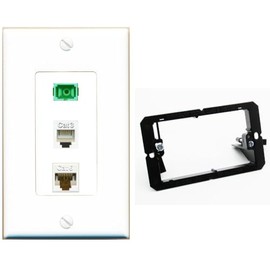 RiteAV 1 Port SC APC Simplex Phone and Cat6 Ethernet Wall Plate - Bracket [White]