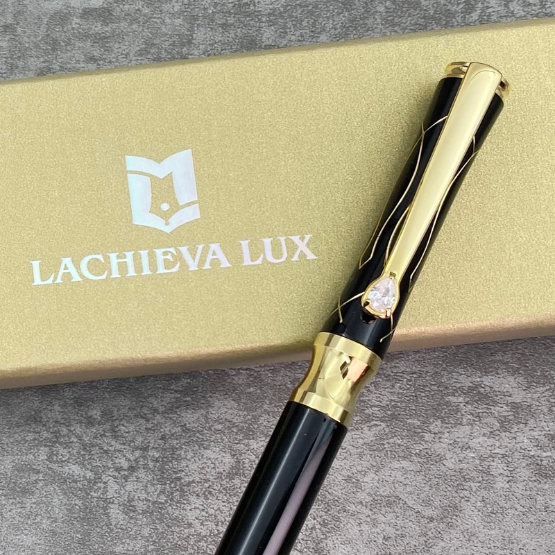 LACHIEVA LUX Black Elegant Crystal Executive Metal Ballpoint Pen with