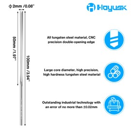 2mm Chucking Reamer, Tungsten Carbide Lathe Reamer H7 4 Straight Flutes, 100mm Round Shank, for Milling and Cutting Stainless Steel, Alloy, and Copper Metals