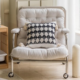 Huierxun Boho Cotton Linen Decorative Throw Pillow Covers 24x24 Inch Plaid Jacquard Woven Neutral Black Pillow Covers Farmhouse Square Cushion Case for Couch Bed Sofa Chair (Pattern V,24"x24")