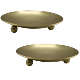 Adyoney 2Pcs Iron Plate Candle Holder Set - 4.33 Inch Decorative Pedestal Candle Stands for Home, Wedding, and Birthday Parties - Elegant Gold Candle Holders for Stylish Décor