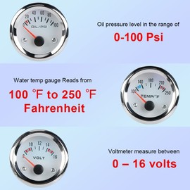 WATERWICH Triple Gauge Kit 2inch 52mm Water Temperature Gauge + Oil Pressure Gauge + Voltmeter 3 in 1 Car Marine Meter Auto Gauge for Car Truck Vehicle Motorcycle Tractor