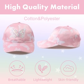 Girls Baseball Cap Kids Cute Sun Hat Adjustable Trucker Hats Toddler Rainbow Floral Ponytail Caps Spring Summer (Pink Butterfly, 4-8 Years)