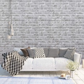 Timeet 3D Brick Wallpaper Peel and Stick Wallpaper Brick Contact Paper 17.7" x 78.7" Removable Wallpaper Self-Adhesive Faux Brick Wallpaper Grey Brick Wallpaper Vinyl Film Roll for Room Decor