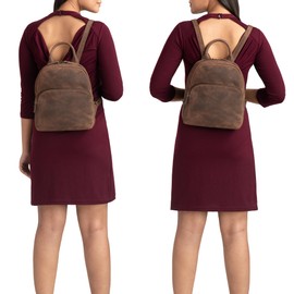 STILORD 'Ruby' Daypack Women's Leather Backpack Small Leather Backpack Vintage Backpack Handbag City Backpack for Going Out Shopping Daypack S Genuine Leather, Veleta - brown.