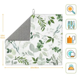 Tapete de secado de platos de hojas verdes, 16 x 18 pulgadas, microfibra absorbente de secado rápido, para mostrador de cocina, café, plantas, plantas, grande, tapete de secado de cocina, regalos