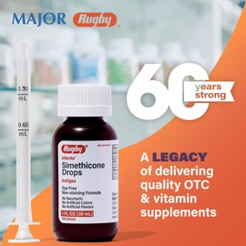 MAJOR Rugby Infants' Gas Relief Drops - Simethicone 20 mg Gas Relief Liquid for Newborns, Babies, Toddlers and Kids - No Artificial Colors, Flavors or Dyes - 1 Fl Oz (6 Pack)