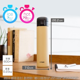 Tiger Thermos MKA-K060KK Water Bottle, 20.3 fl oz (600 ml), One-touch, Lightweight, Stainless Steel Bottle, Vacuum Insulated, Heat Insulated, Black