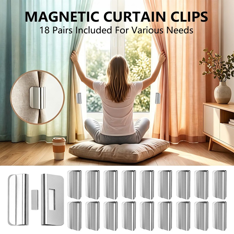 Avvchuy 18 Pairs Magnets Curtain Clips for Closure, Magnetic Closure