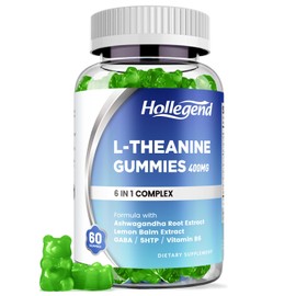 HOLLEGEND HOLLEGEND L-Theanine Gummies, l'theanine 400mg with Ashwagandha, GABA, 5HTP,L-Theanine Chewable Supplement for Relax, Zzz & Focus Support, Vegan, Lemon Flavor, 60 Counts