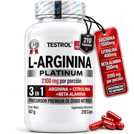 Arginina Platinum 2100mg Por Porción Citrulina Beta Alanina Pre Workout Entreno Cafeina Precursor Oxido Nítrico Testrol 210 Cápsulas