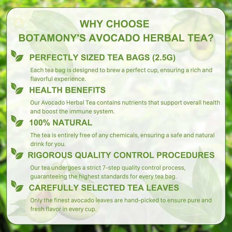 BOTAMONY 65 Premium Avocado Leaf Tea Bags 2g/teabag, Avocado Leaves