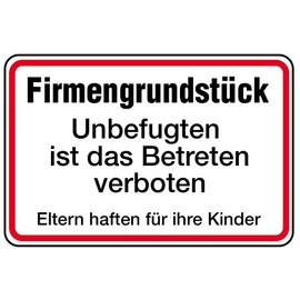 Aluminium Sign, Company Plot, Unauthorised Is Betreten verboten 250 x 350 mm (Company Terrain, Access Prohibited), Practical, Weatherproof