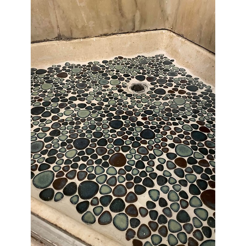 Hominter Artisan Pebble Mosaic Tile Sheet Irregular Blue Green Stone-Look