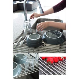 17.7" x 11.5" Long Dish Drying Rack, Attom Tech Home Roll Up Dish Racks Multipurpose Foldable Stainless Steel Over Sink Kitchen Drainer Rack for Cups Fruits Vegetables