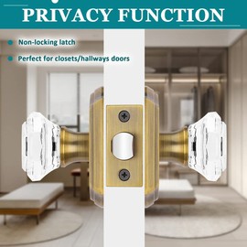 Orger Passage Door Knob for Hallway and Closet, Glass Door Handle with Non-Locking Latch, Octagonal Clear Crystal Door Knob 1 Pack, Satin Nickel Vintage Rosette with Heavy Duty Crystal