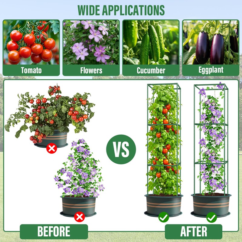 Square Tomato Cages for Garden: 3 Pack Heavy Duty Tomatoes