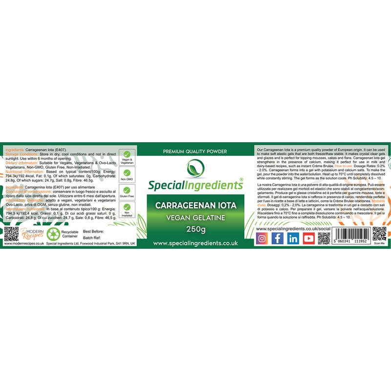 Special Ingredients Carrageenan Iota 250g Premium Quality Powder Suitable for