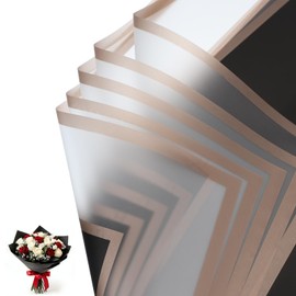 PATIKIL 20 Sheets Frosted Flower Wrapping Paper, Waterproof Gold Edge Bouquet Wrapping Paper Florist Supplies Packaging Paper for DIY Crafts Wedding Birthday Gift, Black