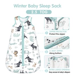 Mosebears Sleep Sack Baby Winter Wearable Blanket with 2-Way Zipper,2.5 TOG Cotton Sleep Sack Unisex (Deer, 18-24 Months)