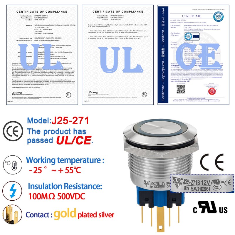 25mm Momentary Big Push Button Switch Stainless Steel 304 with