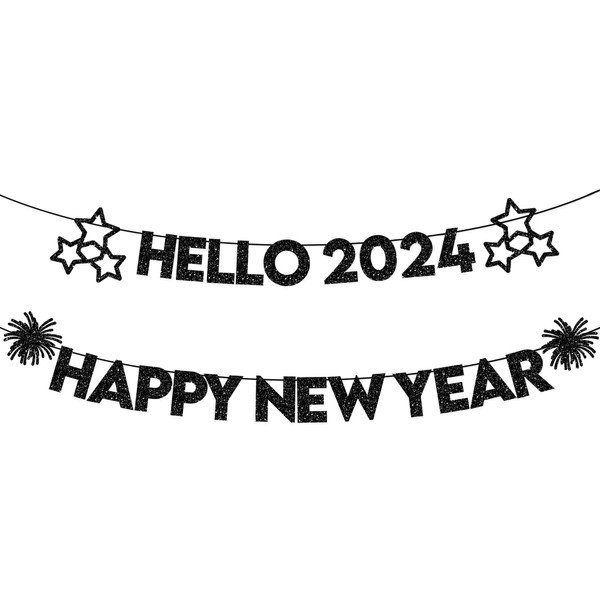 KatchOn, Glitter Hello 2024 Happy New Year Banner - 10 Feet, No DIY | New Years Banner, New Years Eve Party Supplies 2024 | Happy New Year Decorations 2024 | Happy New Year Backdrop, NYE Decorations