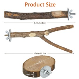 BEANPRECOY 8 PCS Natural Wood Bird Perch Stand, Wooden Parrot Perch Stand, Perch Platform Cage Accessories,Stand Fork Toys, Hanging Multi-Branch Perch Platform, Hammock Swing Toy for Macaws