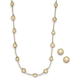 C & C Charter Club Womens Two Piece Necklace & Earring Gift Set (Gold-Tone Ball)