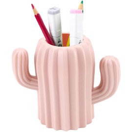 XFLYP Pencil Container Organiser, Pen Holder, Makeup Brush Holder, Plastic Creative Funny Cactus Shape Pen Cup Pen Box for Desk, Office Supplies, Sink (Pink)