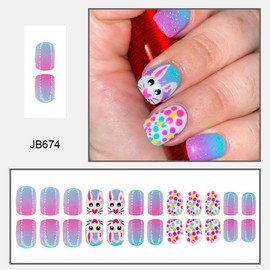 Cute Easter Press on Nails Short Square Colorful Fake Nails with Rabbit Design Purple False Nails Neon Easter Day Nails Spring Gel Acrylic Nails Rainbow Glue on Nails Stick on Nails for Women Girls