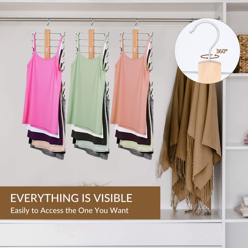 ZEDODIER Tank Top Hanger，2 Pack Wooden Bra Organizer for Closet,