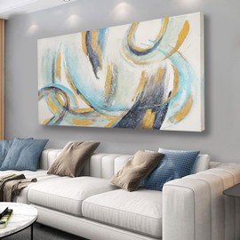 Glvzygy Abstract Wall Art Blue and Gold Wall Art Abstract Canvas Wall Decor Frame Artwork Modern Home Wall Decor for Living Room Bedroom Office 29"x58"