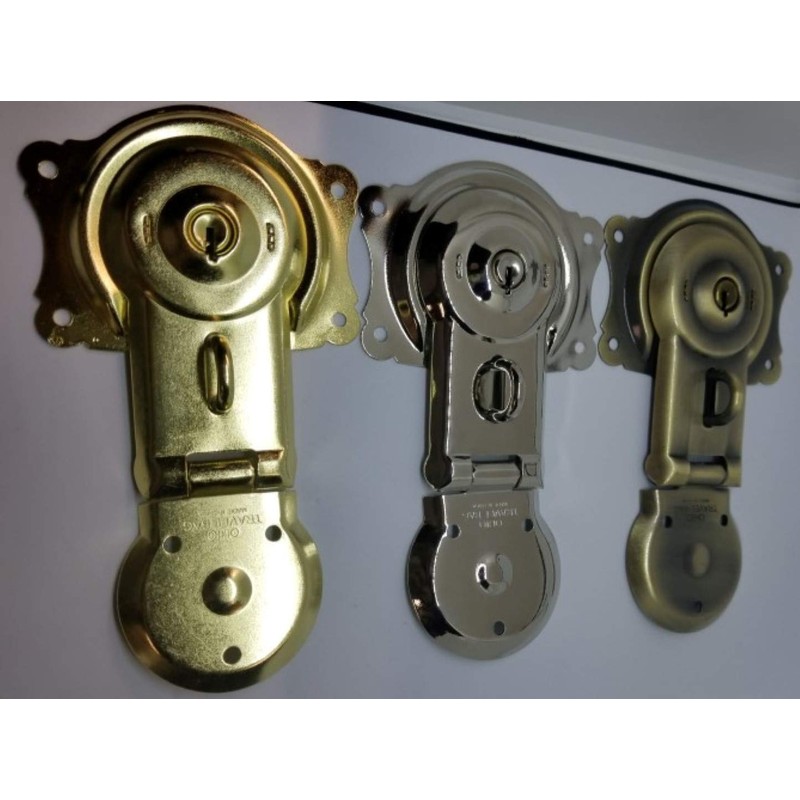 Polished Brass Trunk Lock with Keys - chest steamer old