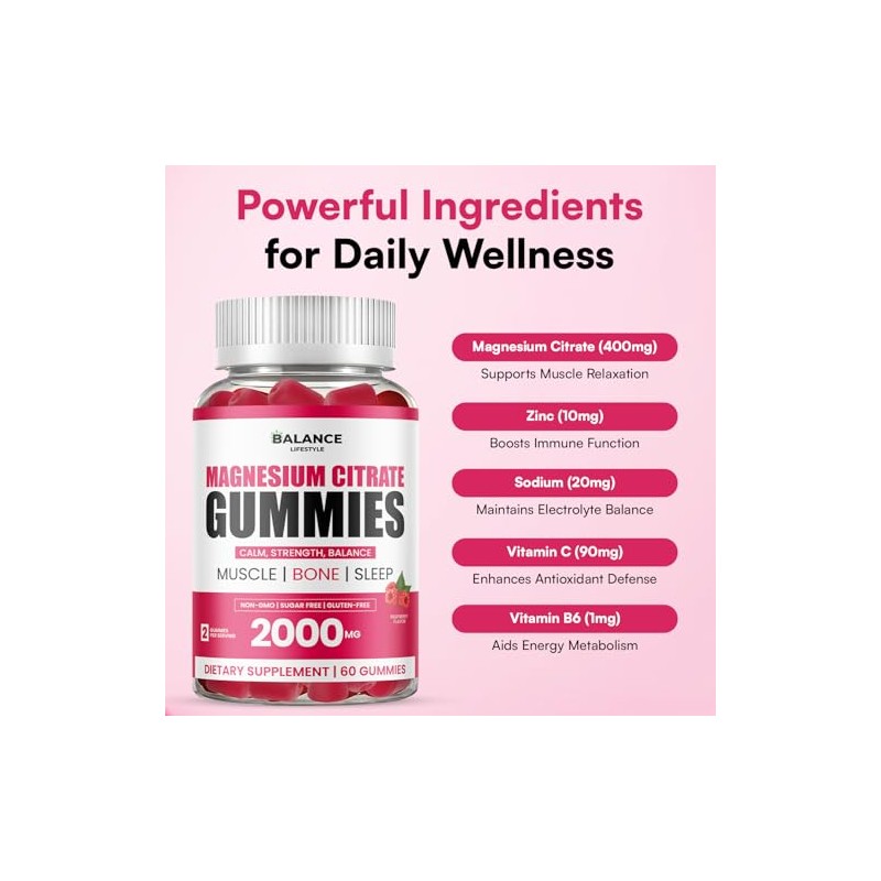 Magnesium Citrate Gummies, 400mg of Elemental Magnesium & 90mg Vitamin
