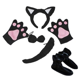 Petitebelle Cat Headband Bowtie Tail Gloves Shoes 5pc Children Costume 1-5y (Black, One Size)