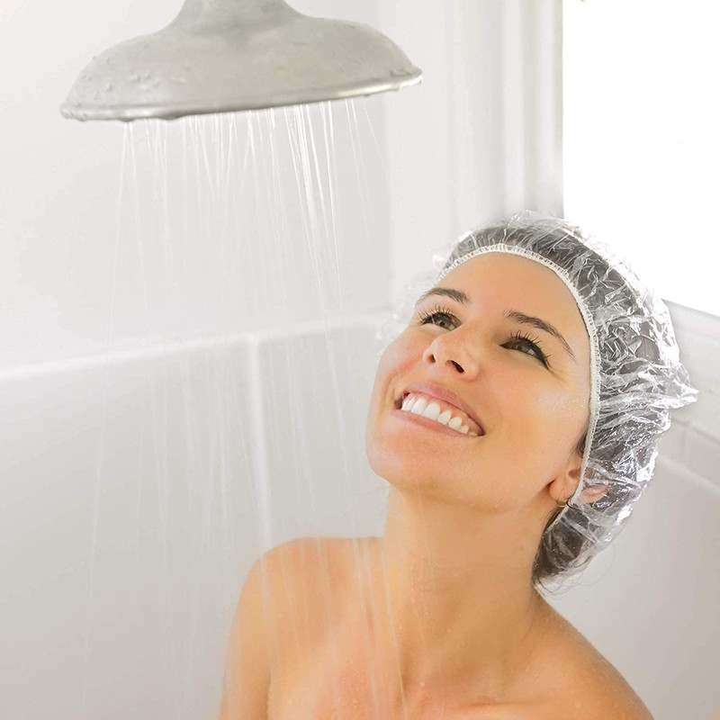 Disposable Shower Cap, Waterproof Transparent Plastic Shower Cap, Hair Protection