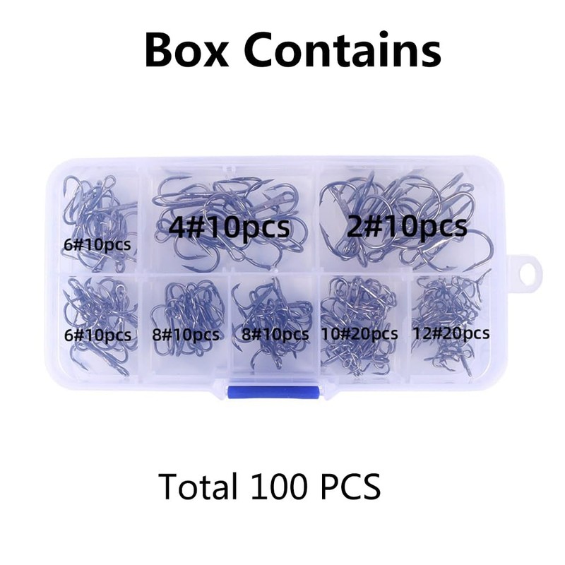 Treble Fishing Hooks, 100Pack High Carbon Steel Treble Hooks, Super