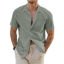 JMIERR Mens Linen Shirts Casual Short Sleeve Button Down Shirts Wrinkle Free Vacation Beach Summer Tops, L, Grey