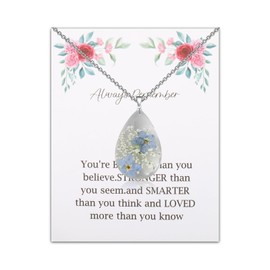 FUSTMW Forget Me Not Necklace Pressed Flower Jewelry Forget Me Not Jewelry Alaska State Flower Necklace Birth Flower Gifts, Small, Stainless Steel, No Gemstone