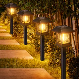 nipify Solar Lights for Outdoor Garden, Pack of 4 Solar Garden Lights, Waterproof Vintage Solar Lights for Outdoor Use with Warm White Tungsten, Auto On/Off Solar Lights, Garden Decoration for Lawn,
