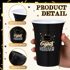 Ziliny 100 Pack Graduation Cups Bulk 16 oz Congrats Grad Cups 2025 Disposable Plastic Hot Cold Beer Beverage Drinks for School Graduation Party Decorations (Balck)